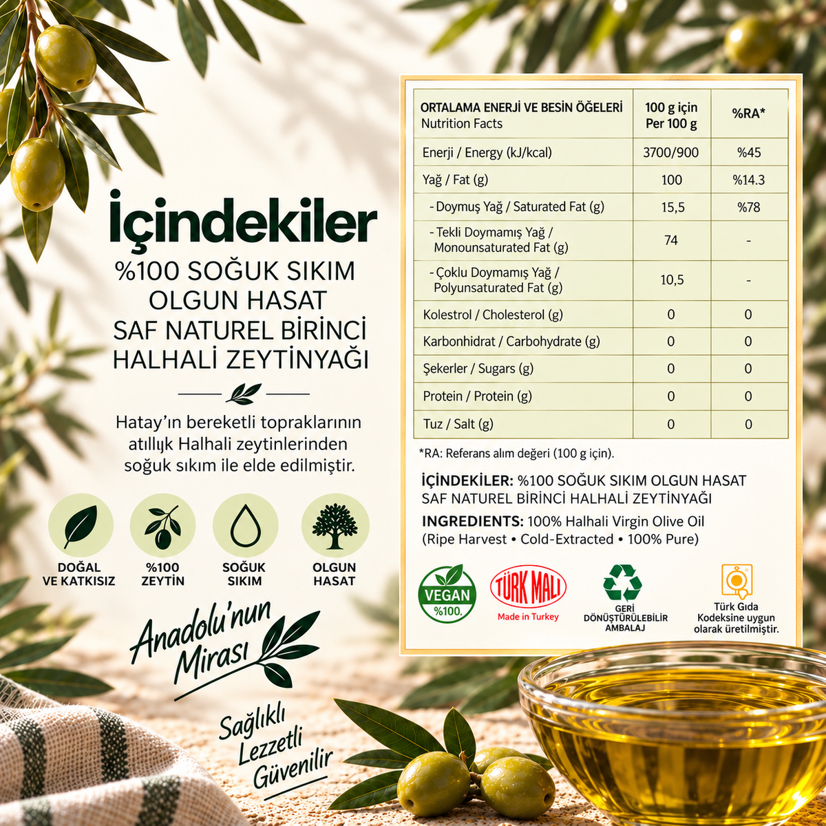 Olgun Hasat Soğuk Sıkım Halhali Teneke Zeytinyağı
