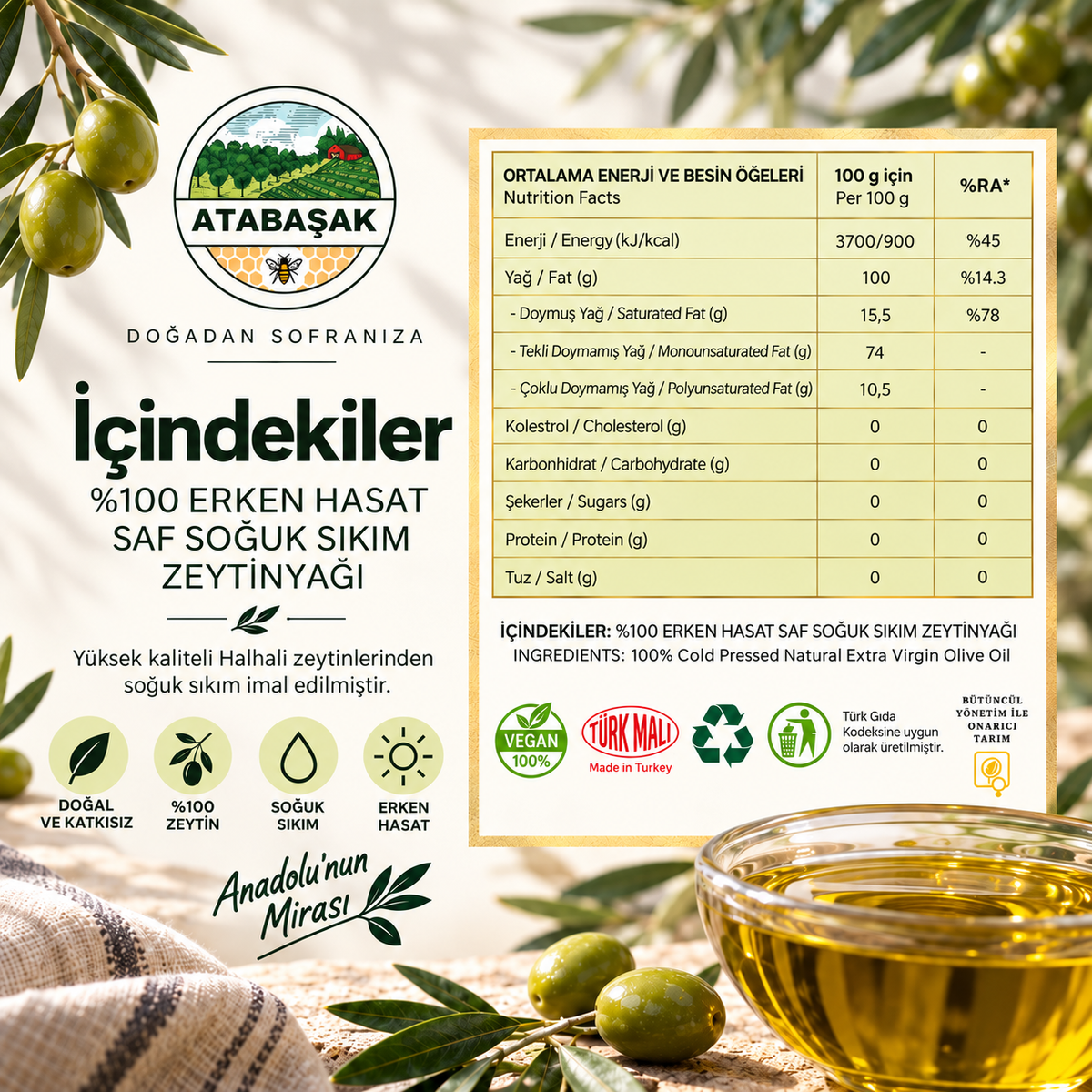 Erken Hasat Soğuk Sıkım Halhali Teneke Zeytinyağı